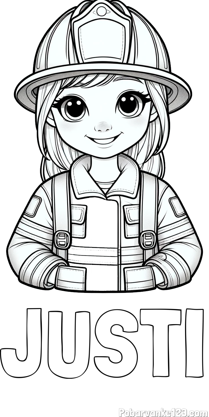 Pobarvanka imena JUSTI in pobarvanka ljubke gasilke