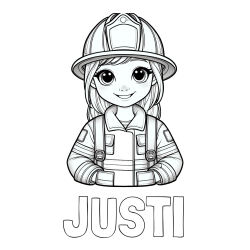 Online izdelana pobarvanka - Pobarvanka imena JUSTI in pobarvanka ljubke gasilke
