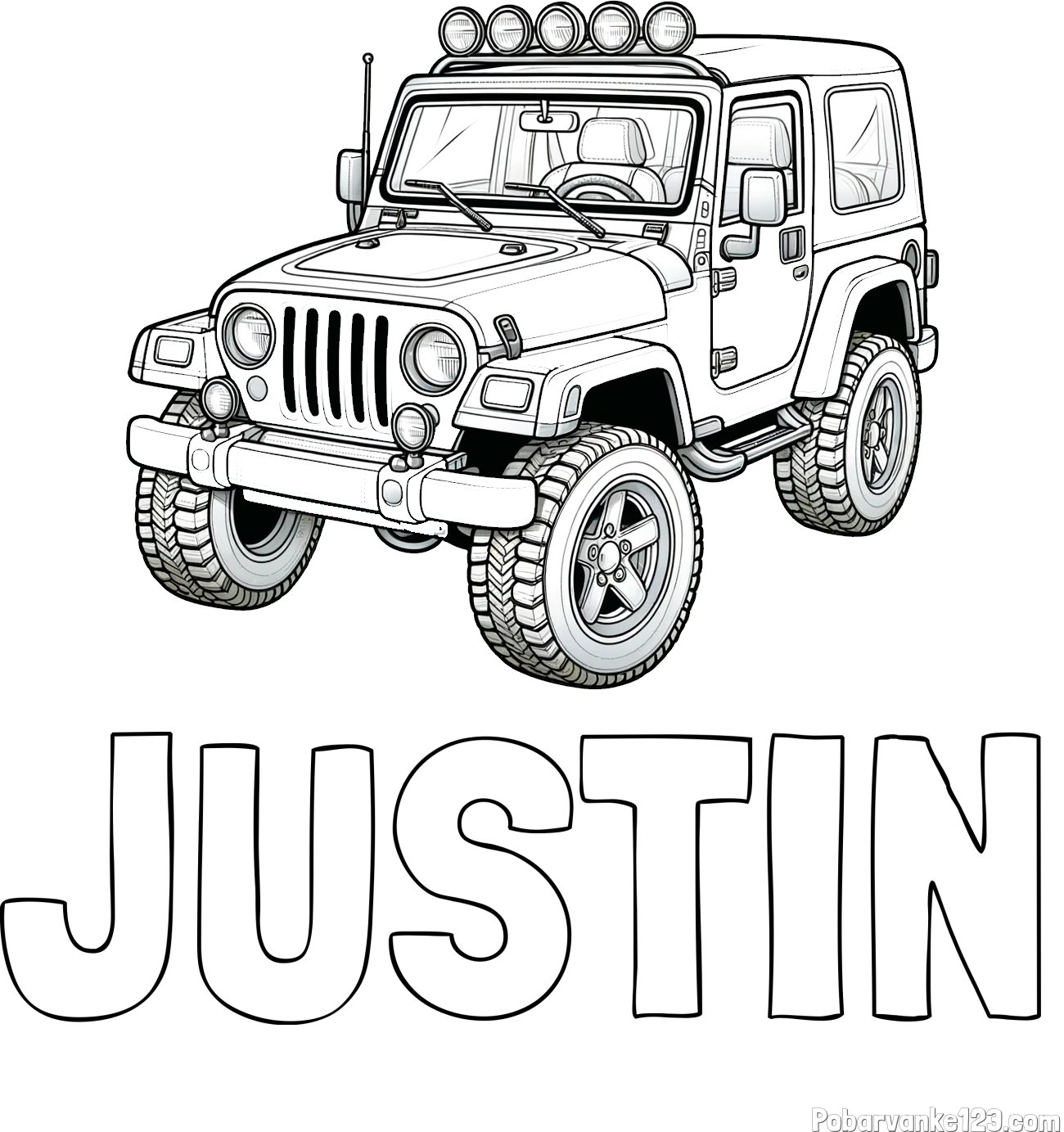 Pobarvanka imena JUSTIN in pobarvanka džipa