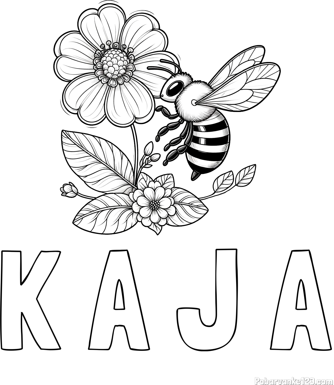 Pobarvanka imena K A J A in otroška pobarvanka čebelice in rožice