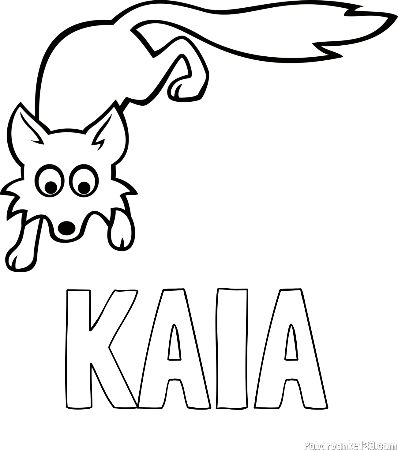 Pobarvanka imena KAIA in otroška pobarvanka ljubke lisičke