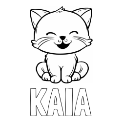 Online izdelana pobarvanka - Pobarvanka imena KAIA in pobarvanka prikupne mačke