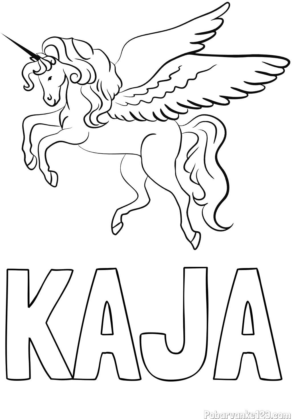 Pobarvanka imena KAJA in lepa pobarvanka samoroga