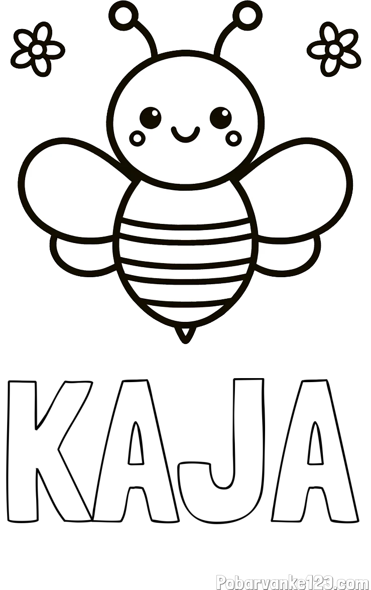Pobarvanka imena KAJA in otroška pobarvanka čebele