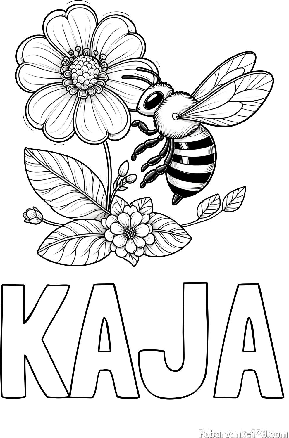 Pobarvanka imena KAJA in otroška pobarvanka čebelice in rožice
