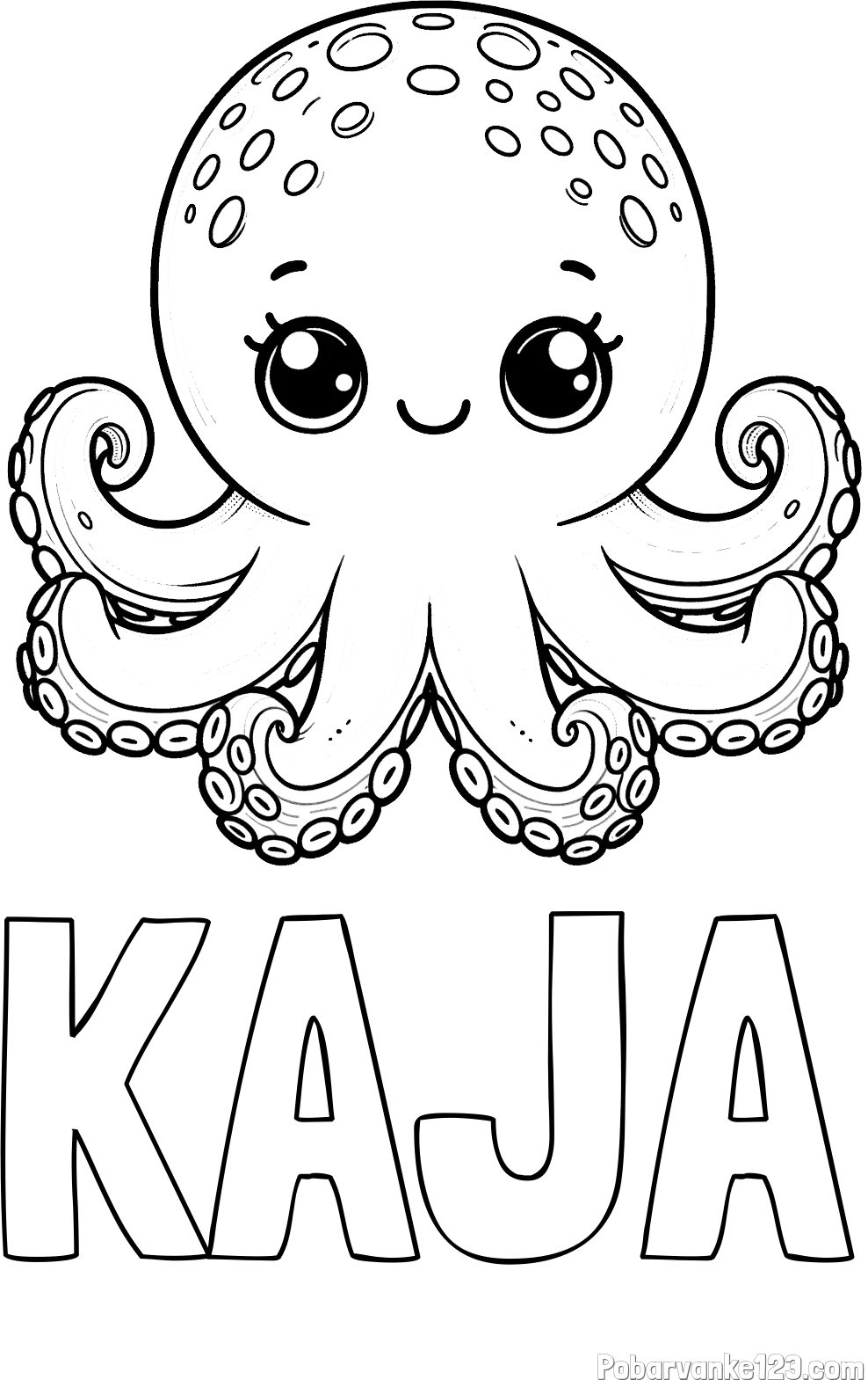 Pobarvanka imena KAJA in otroška pobarvanka ljubke hobotnice