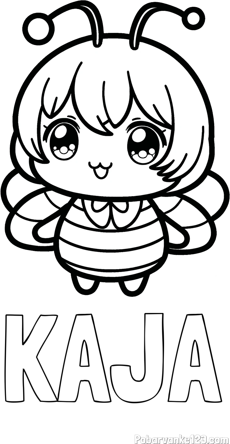 Pobarvanka imena KAJA in pobarvanka čebelice v stilu anime