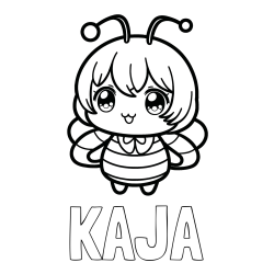 Pobarvanka imena KAJA in pobarvanka čebelice v stilu anime