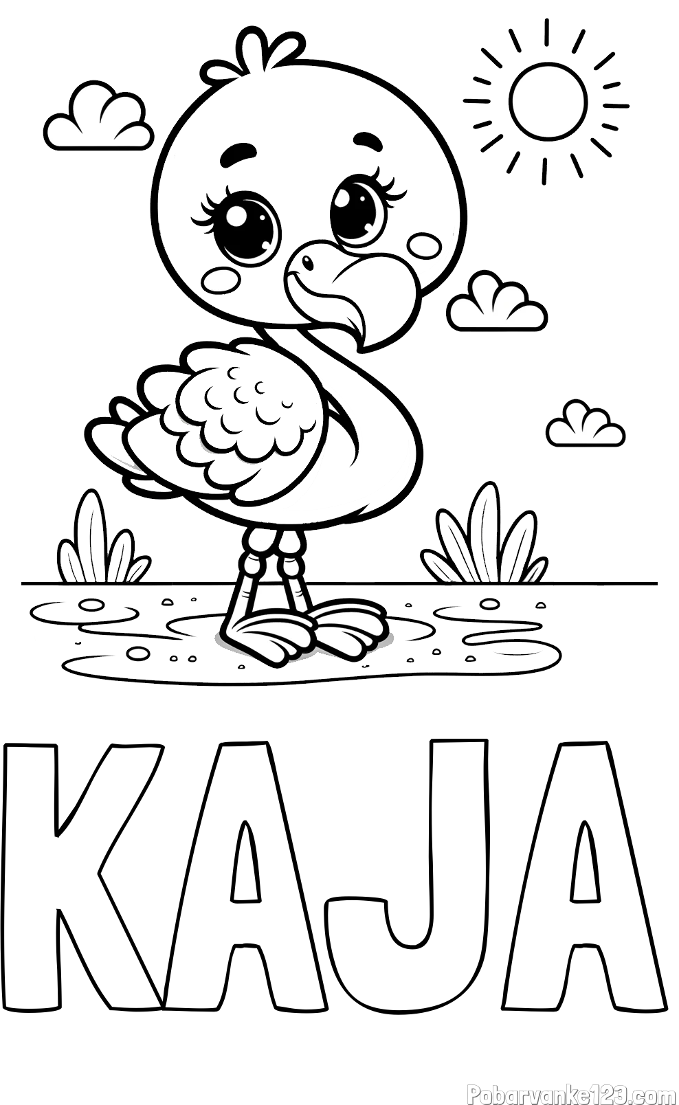 Pobarvanka imena KAJA in pobarvanka ljubkega flaminga