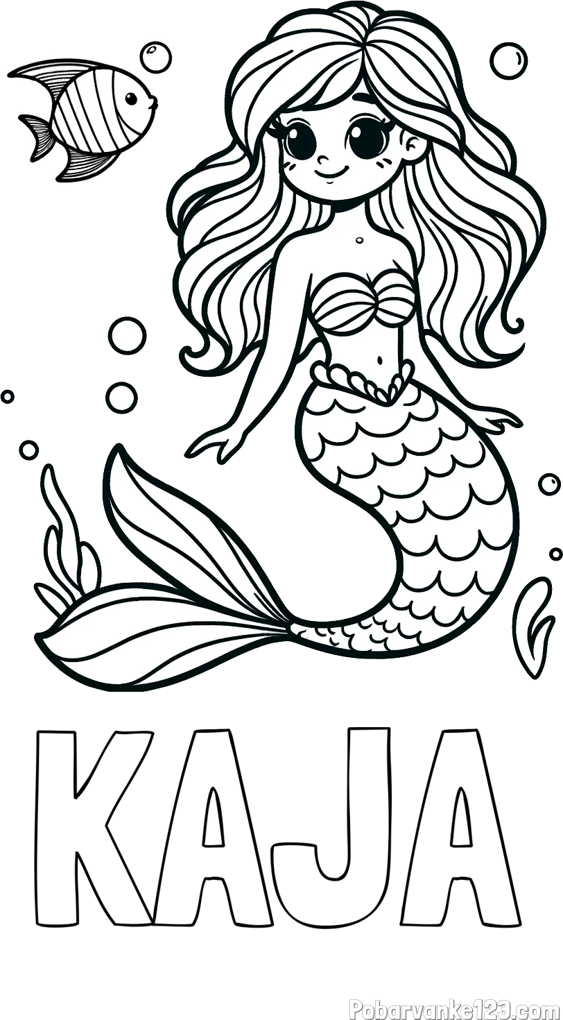 Pobarvanka imena KAJA in pobarvanka male morske deklice in ribice