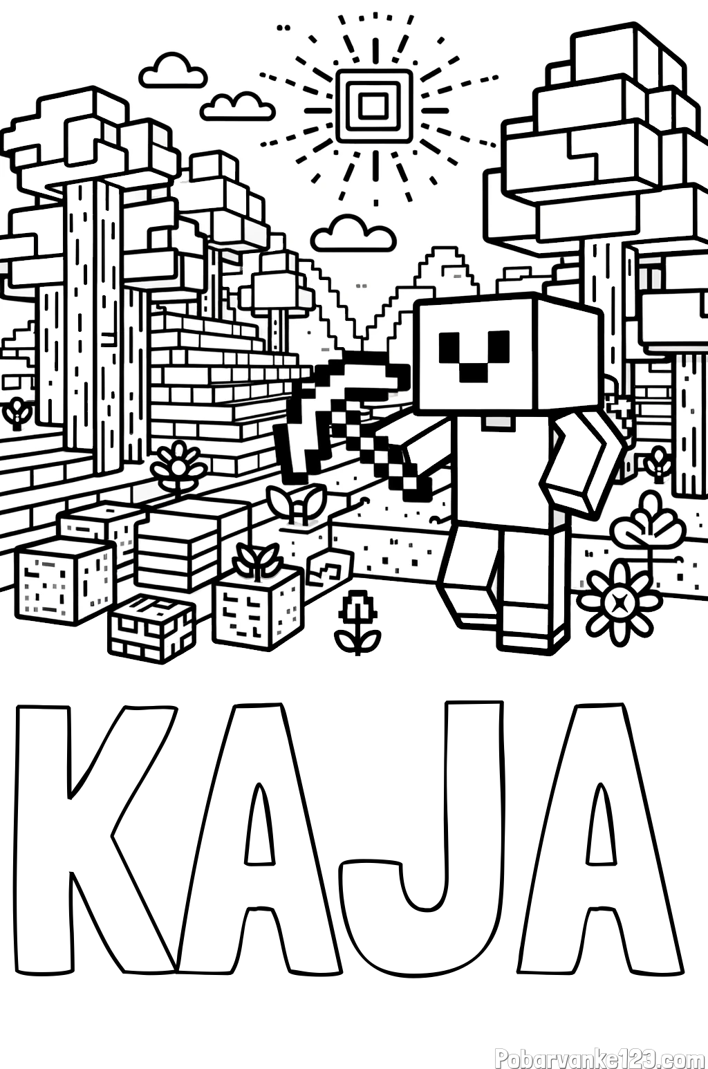 Pobarvanka imena KAJA in pobarvanka Minecraft sveta