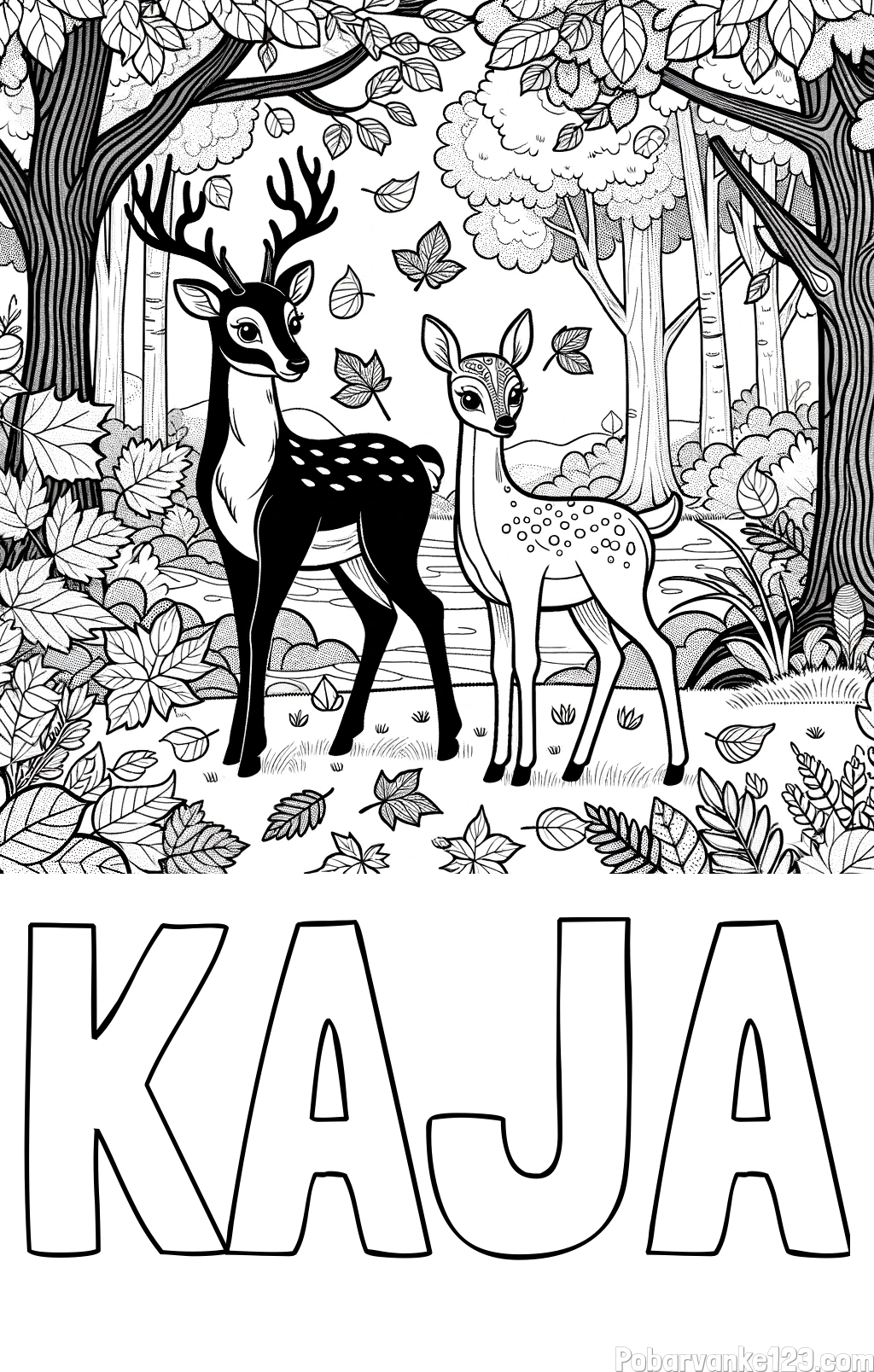 Pobarvanka imena KAJA in pobarvanka srnice in jelenčka