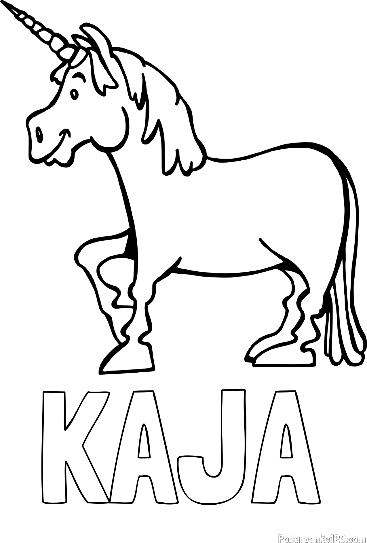 Pobarvanka imena KAJA in pobarvanka veselega samoroga