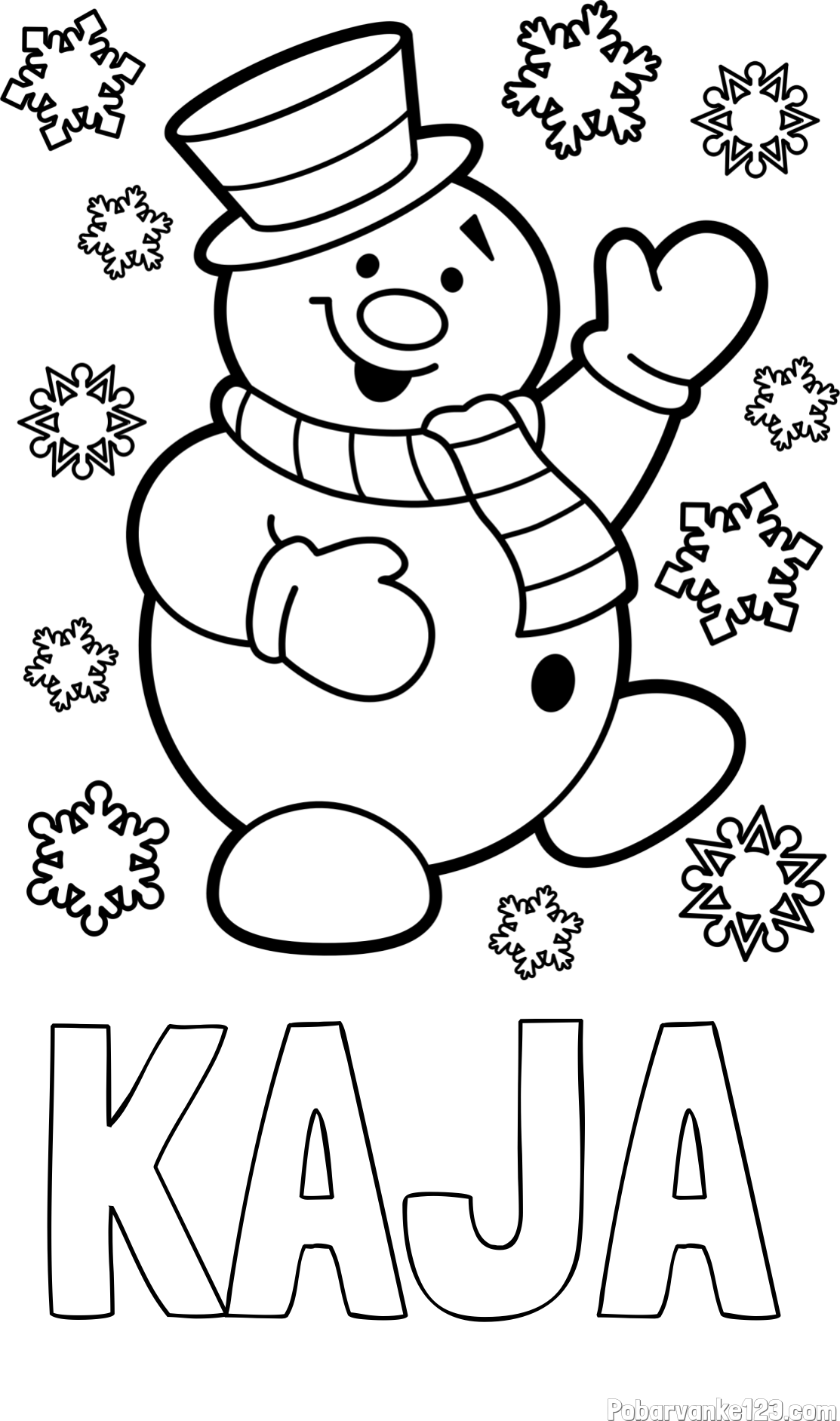 Pobarvanka imena KAJA in pobarvanka veselega snežaka