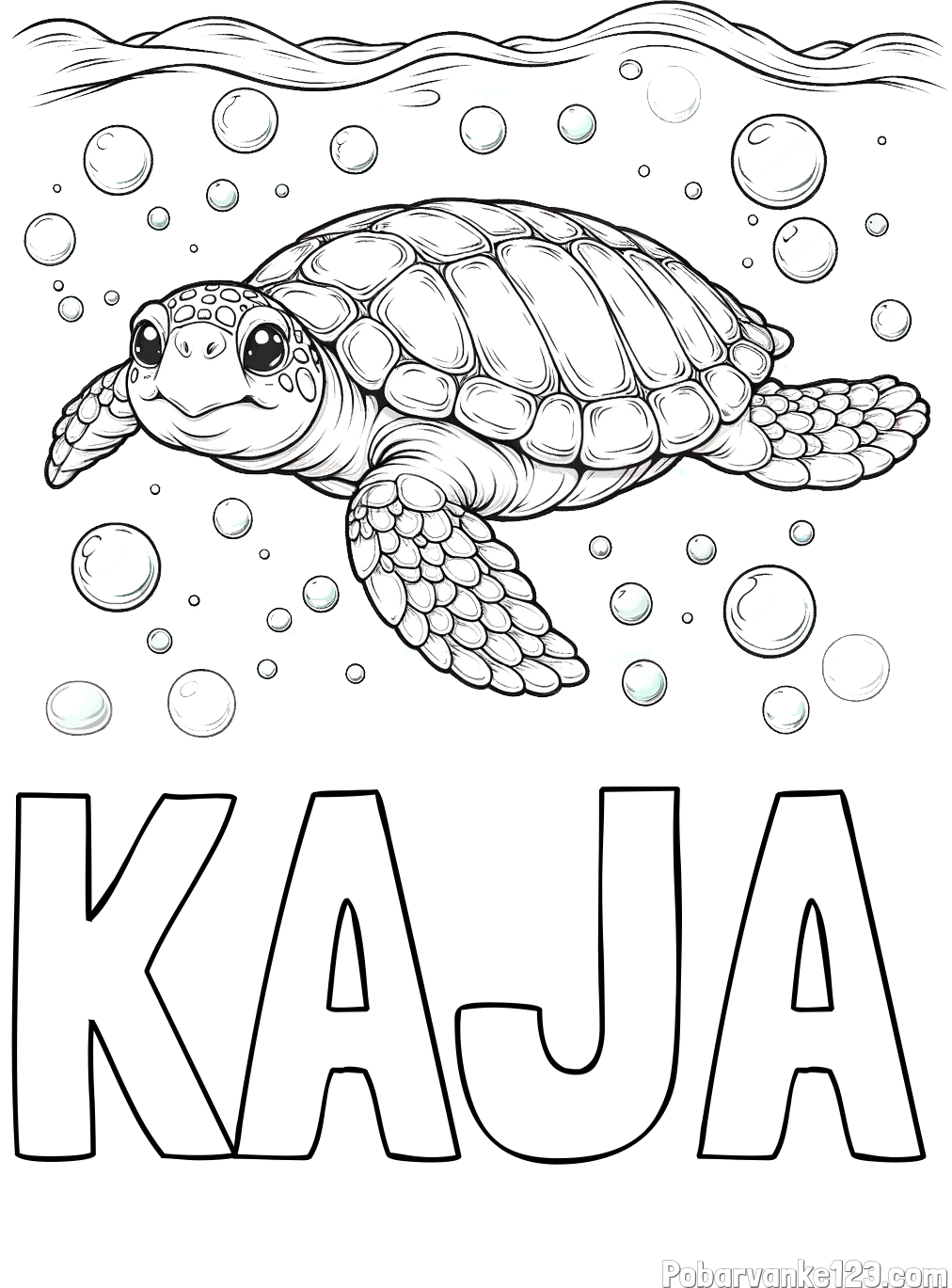 Pobarvanka imena KAJA in pobarvanka želve v morju
