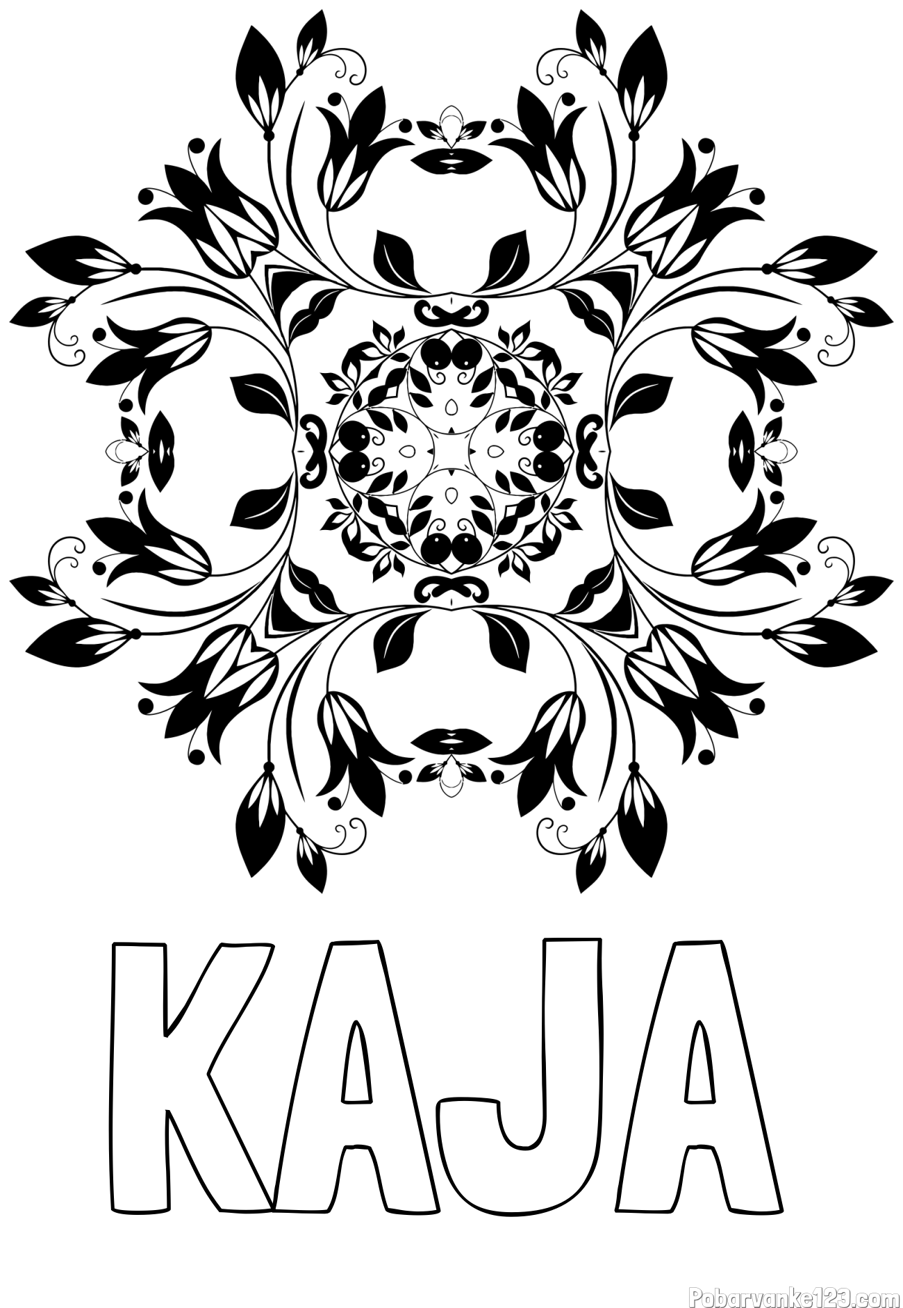 Pobarvanka imena KAJA in pobarvnaka mandale (rože)