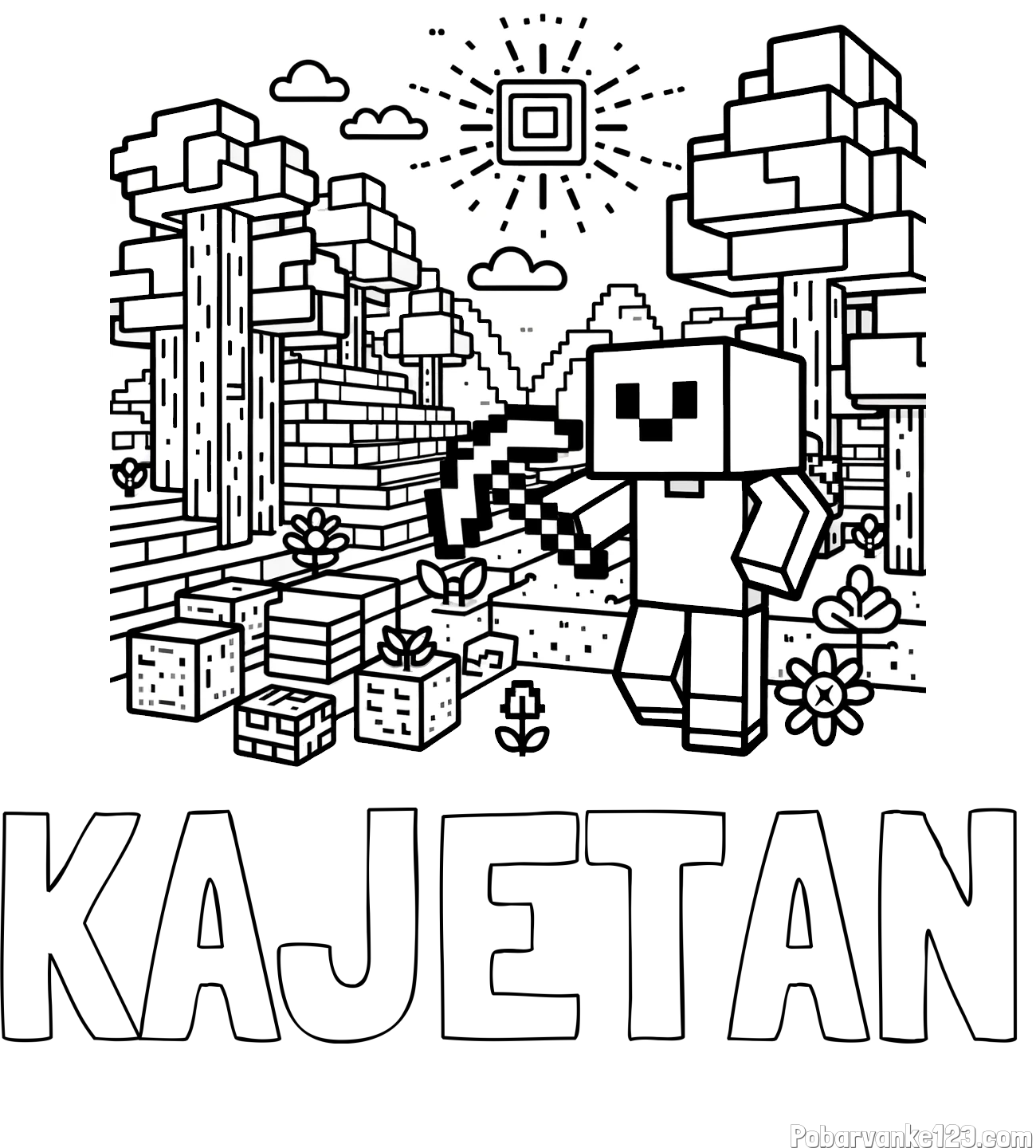 Pobarvanka imena KAJETAN in pobarvanka Minecraft sveta