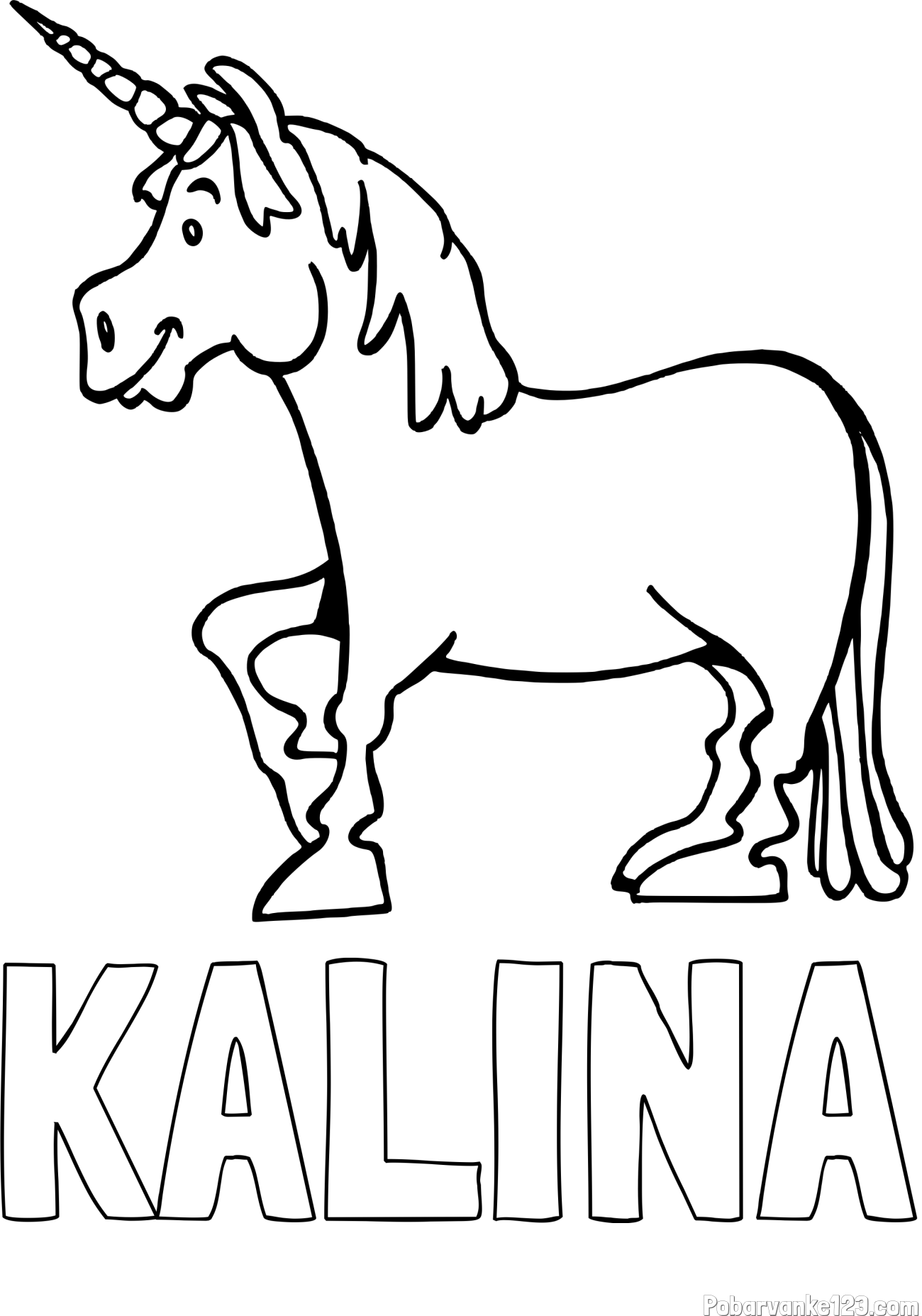 Pobarvanka imena KALINA in pobarvanka veselega samoroga