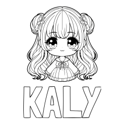 Online izdelana pobarvanka - Pobarvanka imena KALY in pobarvanka prikupne punčke v anime slogu