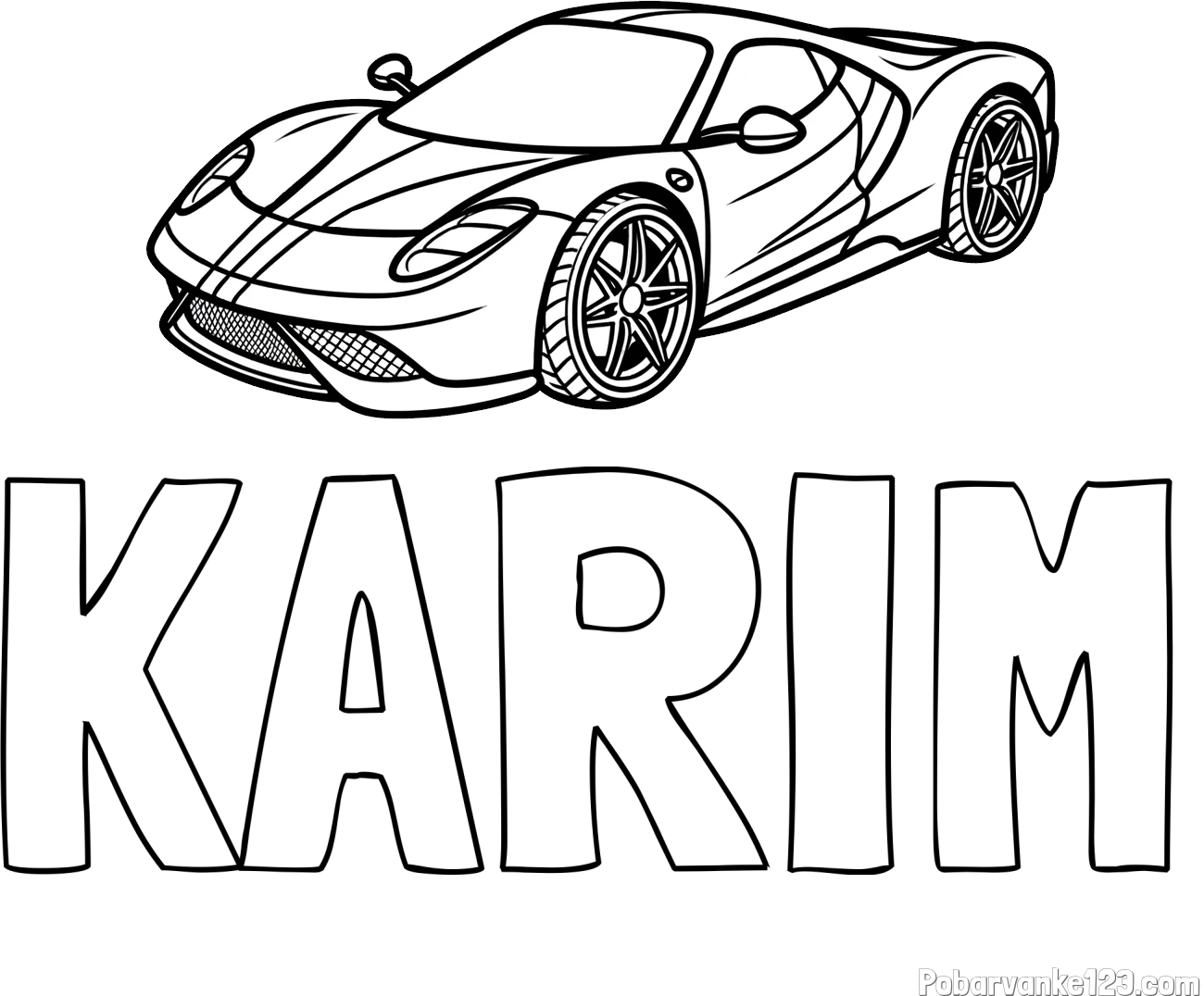 Pobarvanka imena KARIM in pobarvanka dirkalnega avtomobila