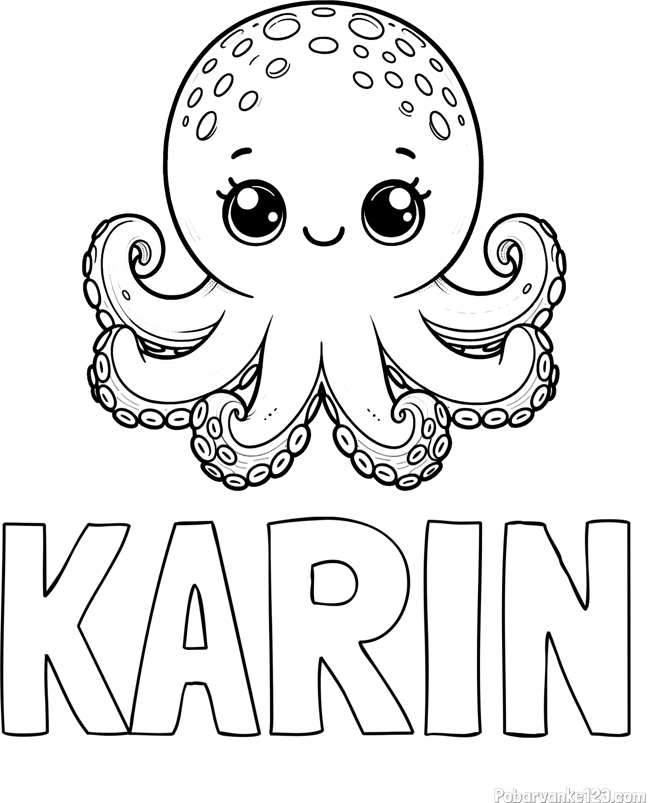 Pobarvanka imena KARIN in otroška pobarvanka ljubke hobotnice