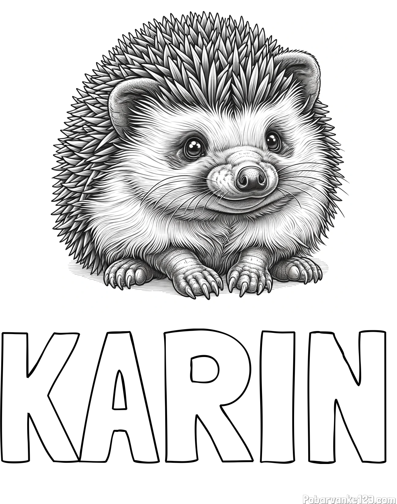 Pobarvanka imena KARIN in pobarvanka ježa