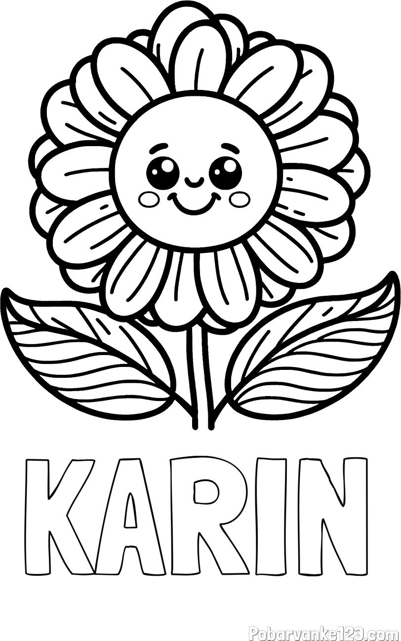 Pobarvanka imena KARIN in pobarvanka ljubke in nasmejane rože