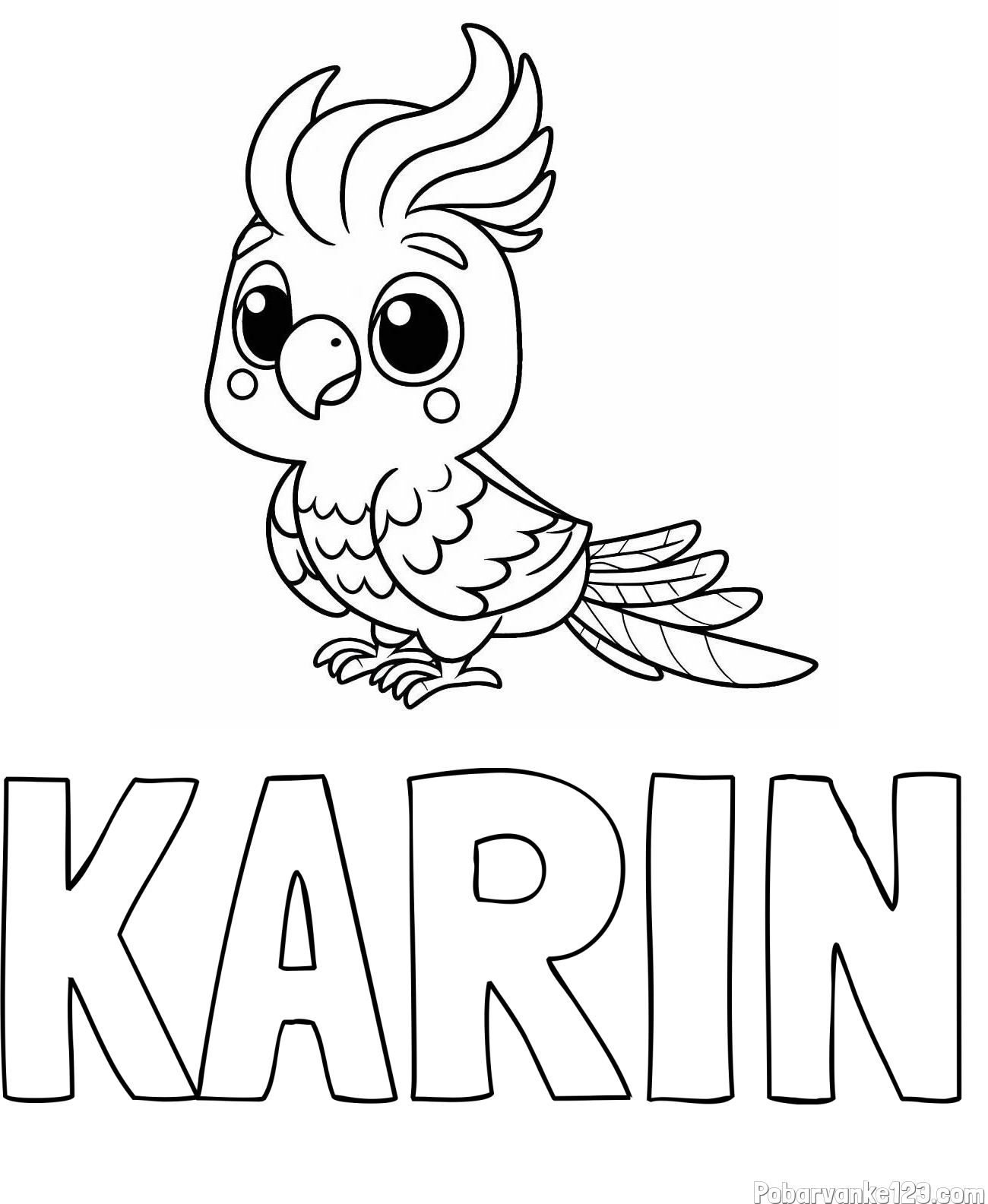 Pobarvanka imena KARIN in pobarvanka ljubke papige