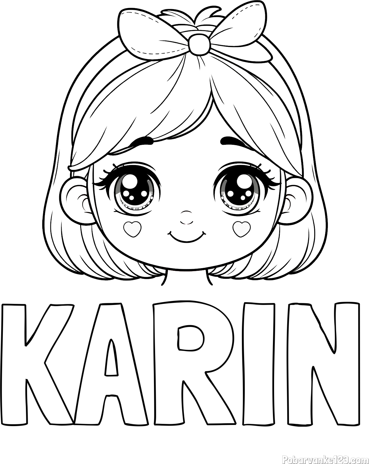 Pobarvanka imena KARIN in pobarvanka obraza ljubke punčke