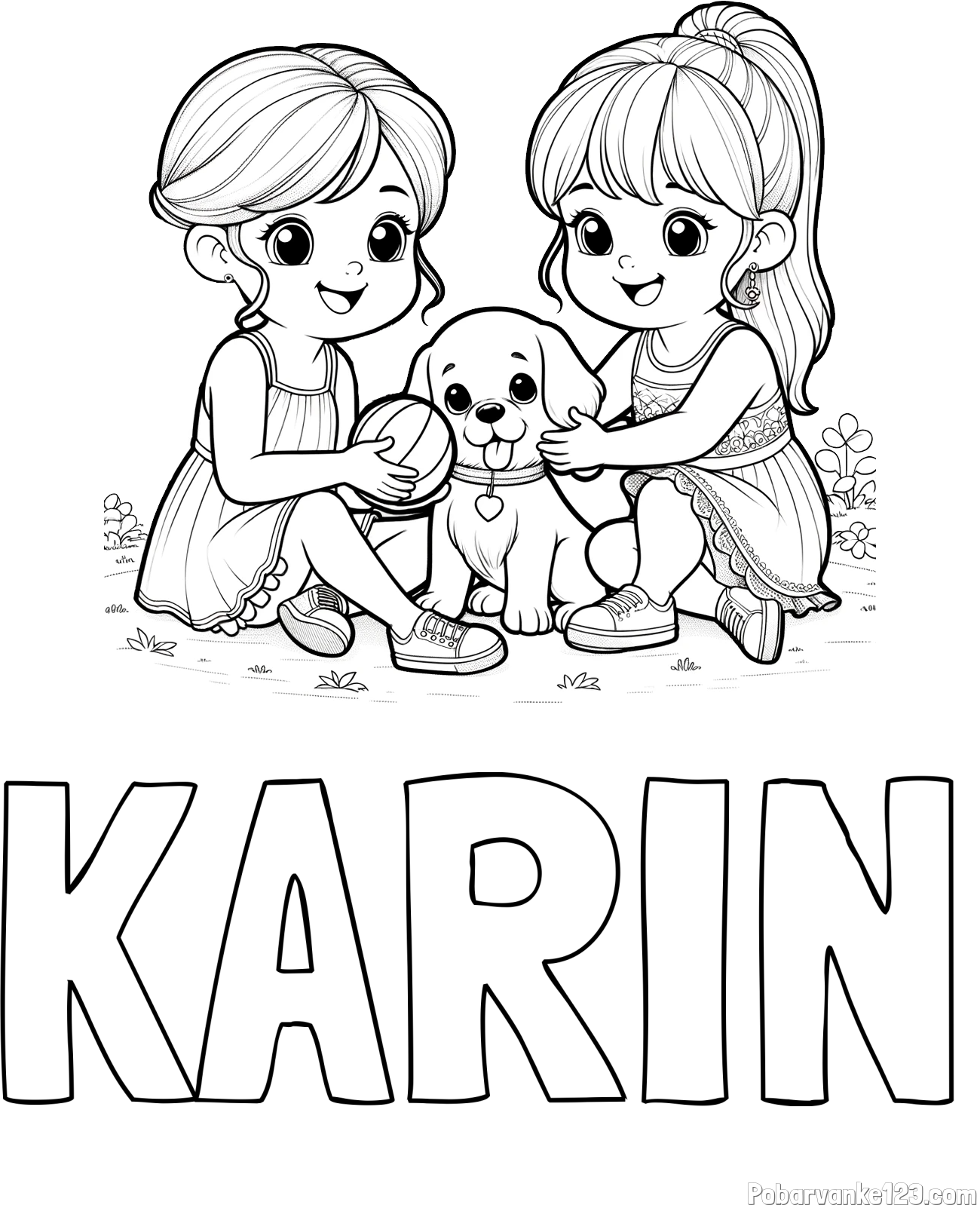 Pobarvanka imena KARIN in pobarvanka prijateljic s kužkom