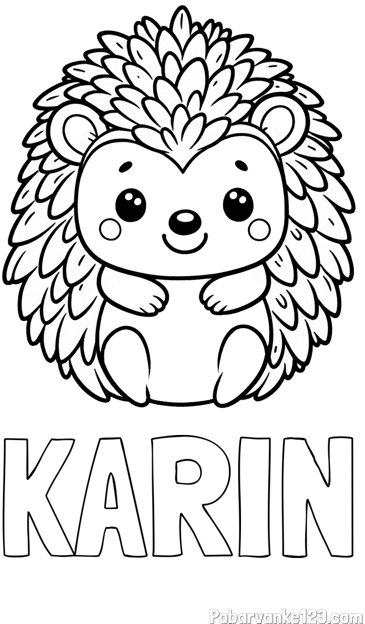 Pobarvanka imena KARIN in pobarvanka prikupnega ježa