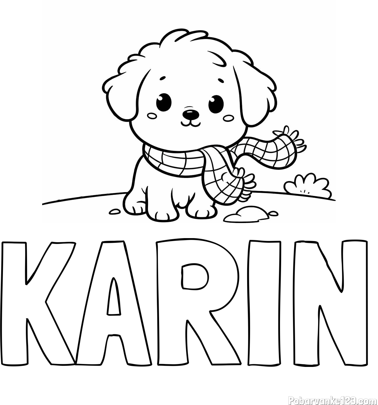 Pobarvanka imena KARIN in pobarvanka prikupnega psička