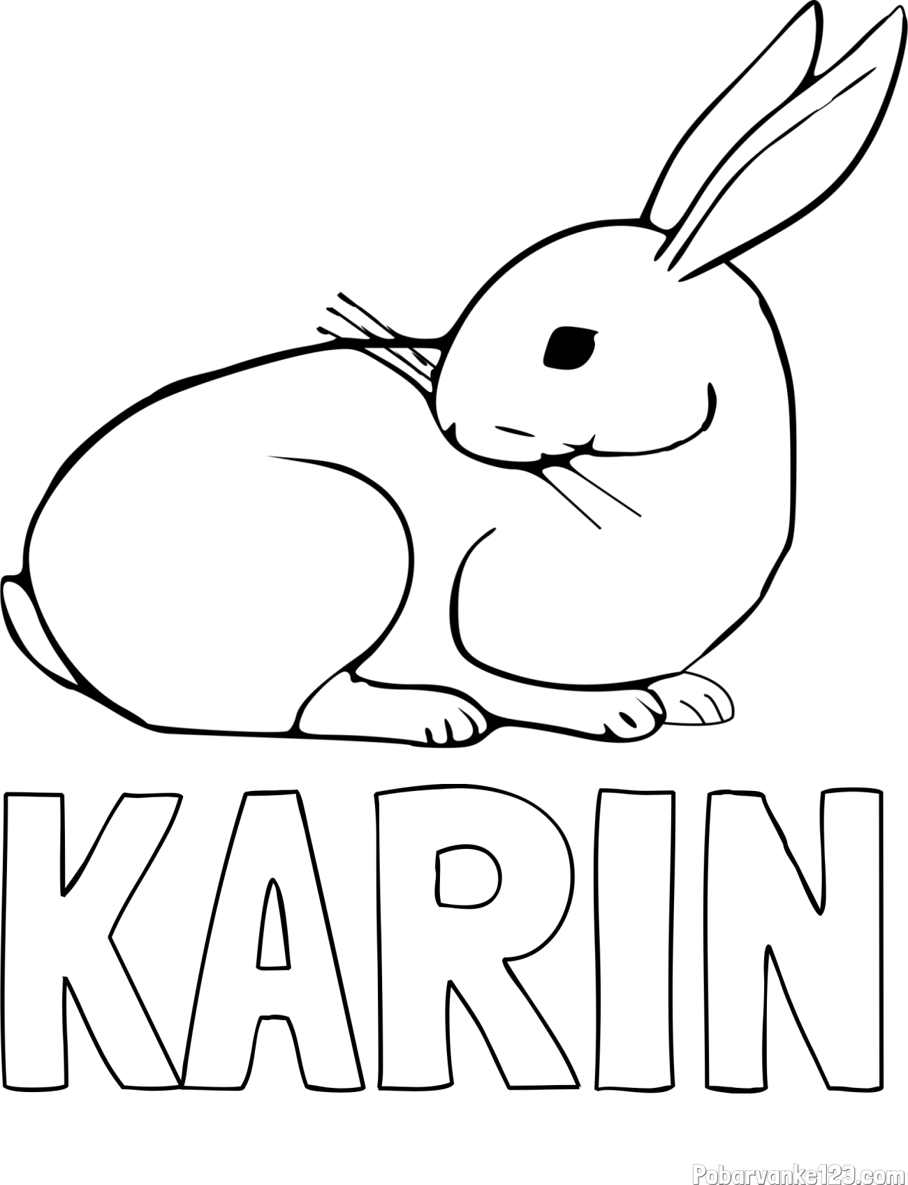 Pobarvanka imena KARIN in pobarvanka zajčka, ki je nekaj opazil