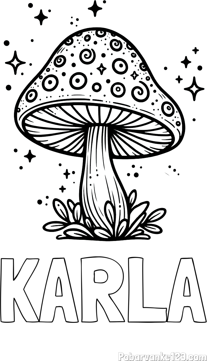 Pobarvanka imena KARLA in pobarvanka čarobne gobe