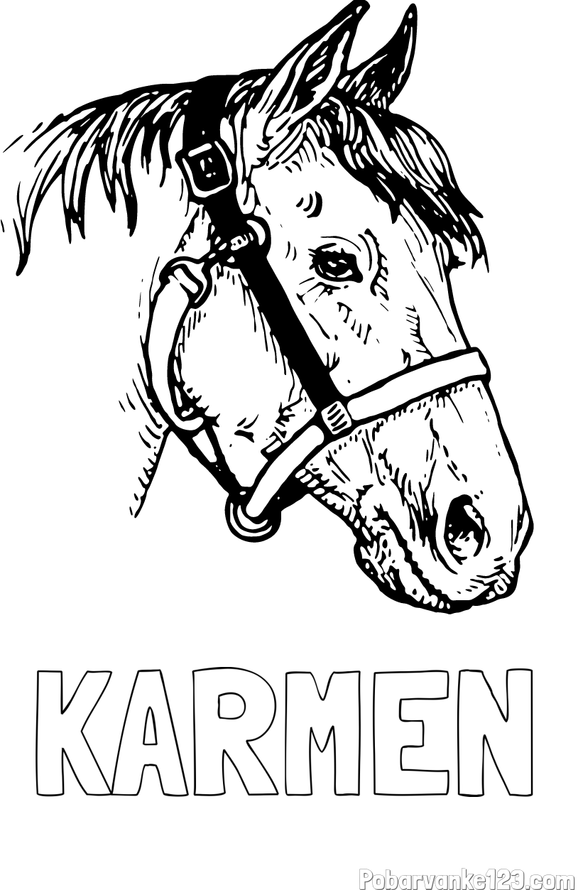 Pobarvanka imena KARMEN in konjska glava