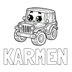 Online izdelana pobarvanka - Pobarvanka imena KARMEN in otroška pobarvanka nasmejanega jeep-a