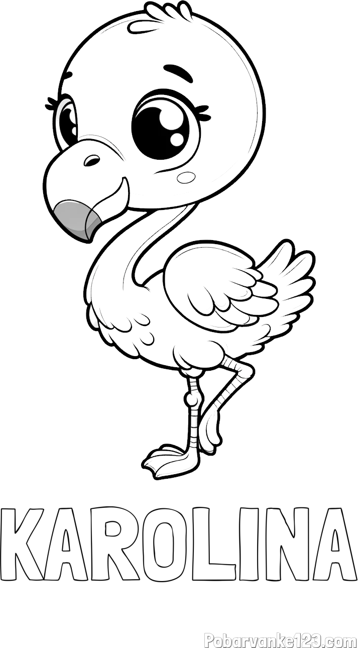 Pobarvanka imena KAROLINA in otroška pobarvanka flaminga