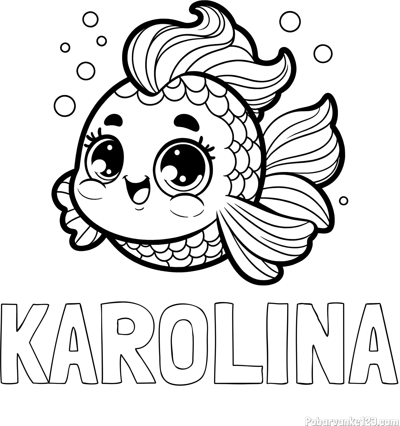 Pobarvanka imena KAROLINA in pobarvanka ljubke pravljične ribe
