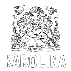 Online izdelana pobarvanka - Pobarvanka imena KAROLINA in pobarvanka prikupne male morske deklice