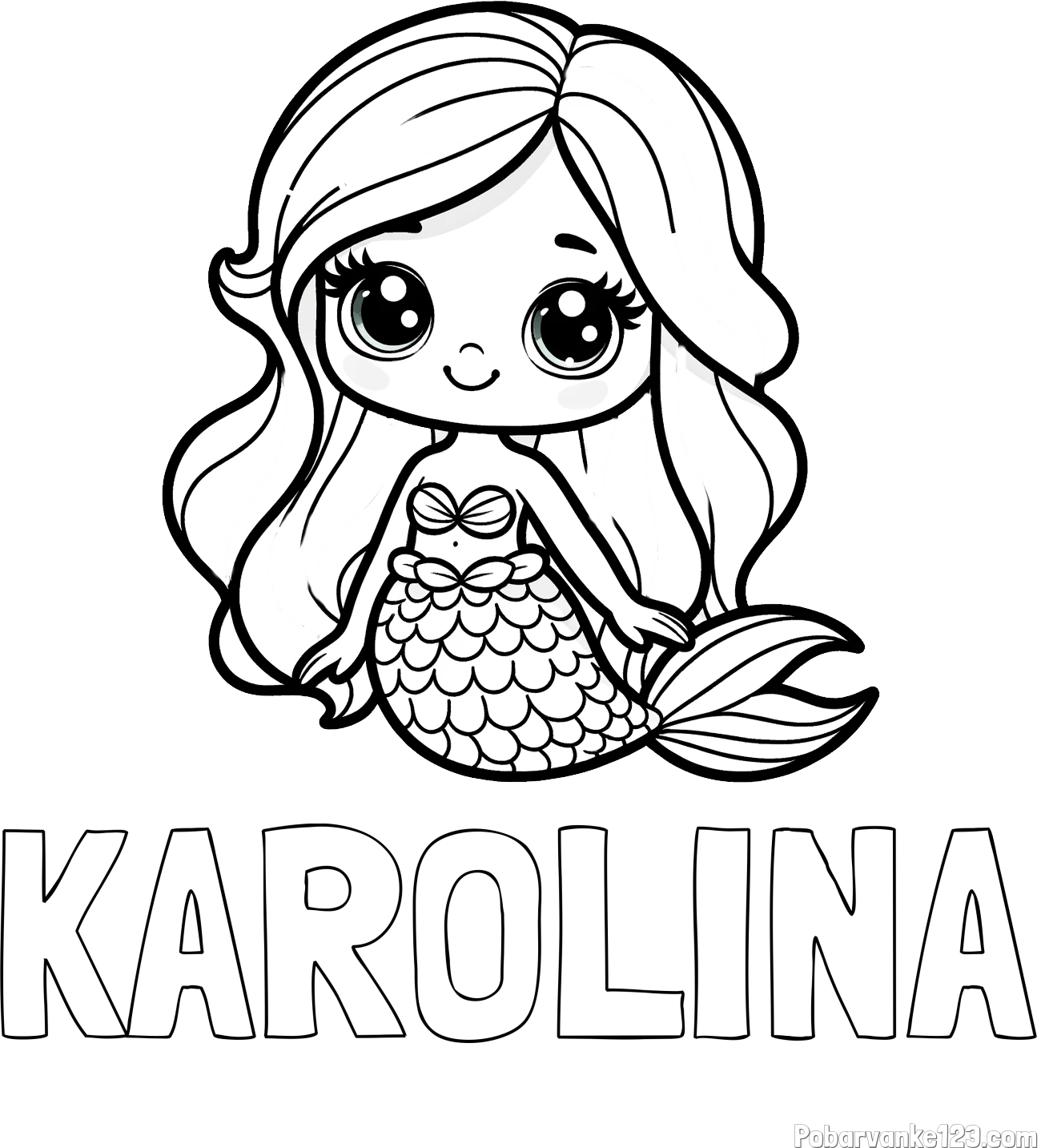 Pobarvanka imena KAROLINA in pobarvanka prikupne morske deklice