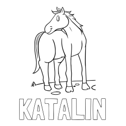 Online izdelana pobarvanka - Pobarvanka imena KATALIN in pobarvanka prikupnega konjička