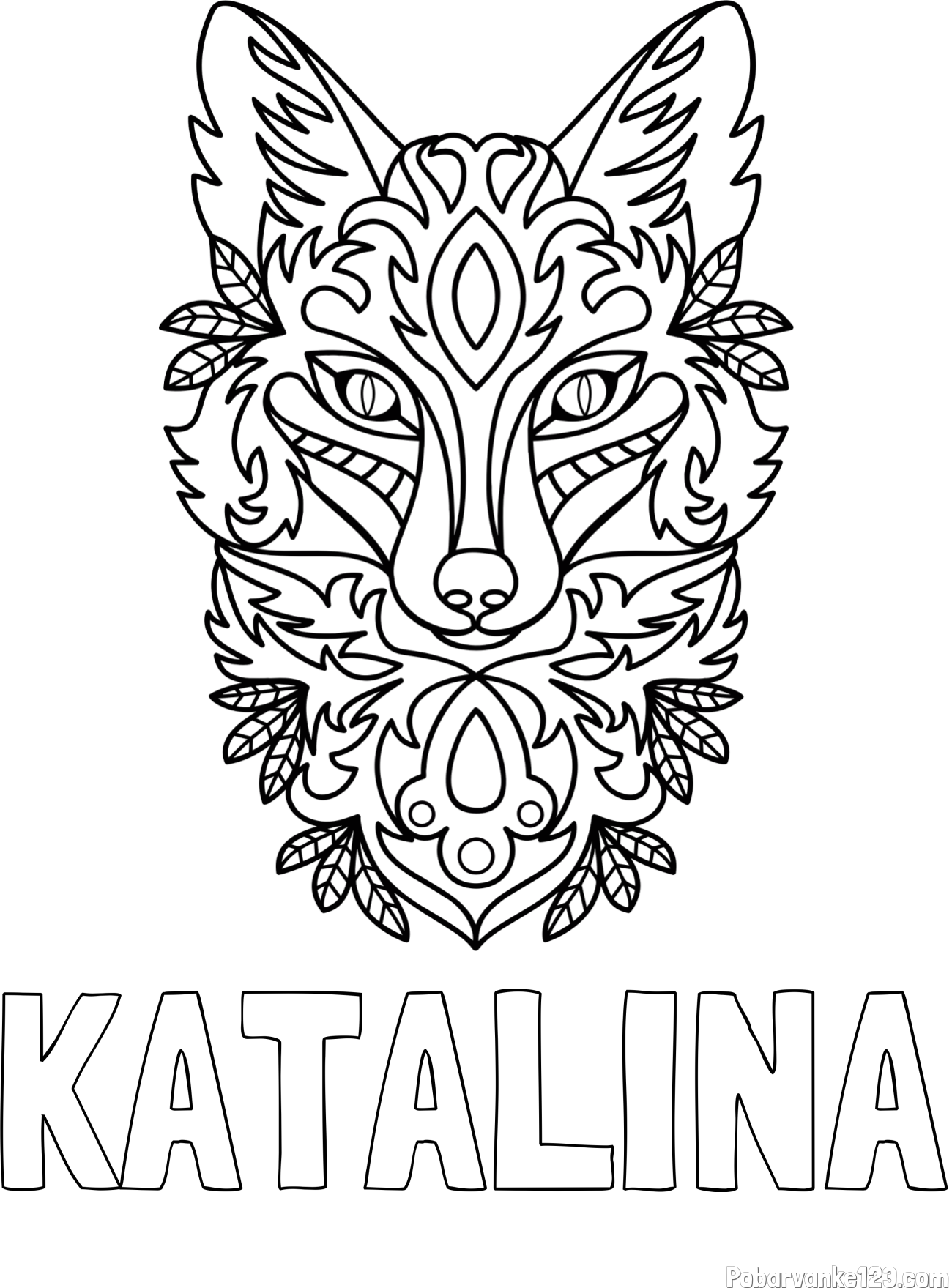 Pobarvanka imena KATALINA in pobarvanka volka - mandale