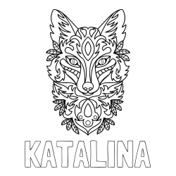 Online izdelana pobarvanka - Pobarvanka imena KATALINA in pobarvanka volka - mandale