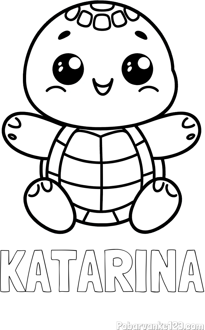 Pobarvanka imena KATARINA in otroška pobarvanka ljubke in nasmejane želvice