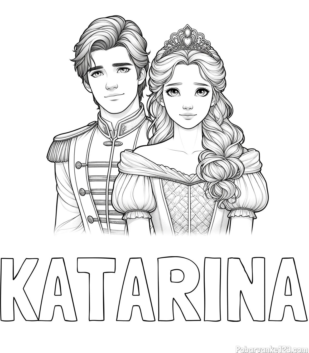 Pobarvanka imena KATARINA in pobarvanka princa in princeske