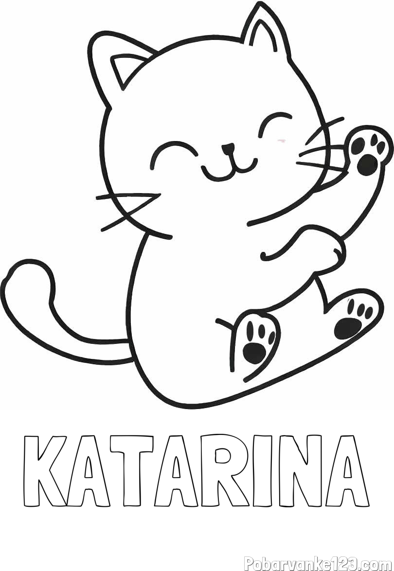 Pobarvanka imena KATARINA in pobarvanka razigranega mucka