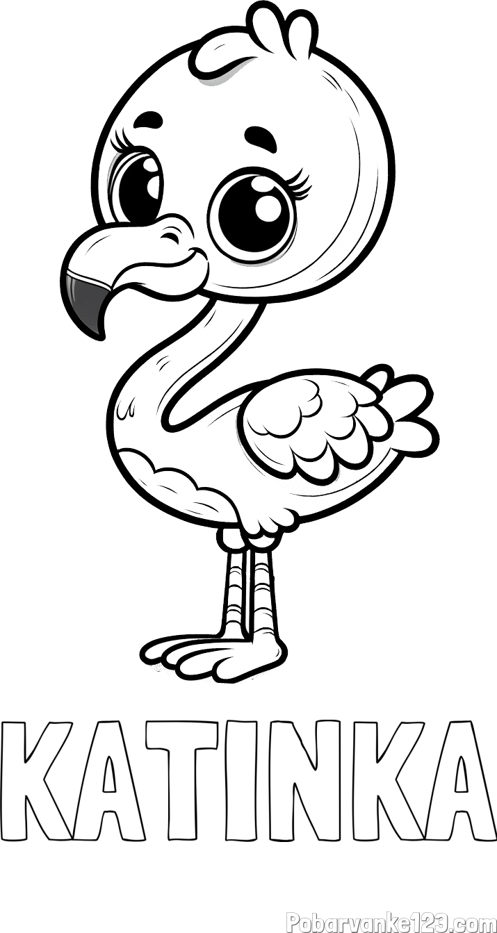 Pobarvanka imena KATINKA in pobarvanka majhnega flaminga