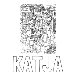 Online izdelana pobarvanka - Pobarvanka imena KATJA in pobarvanka božičnega pevskega zbora