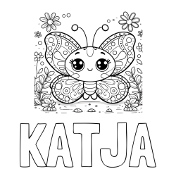 Pobarvanka imena KATJA in pobarvanka ljubkega metuljčka