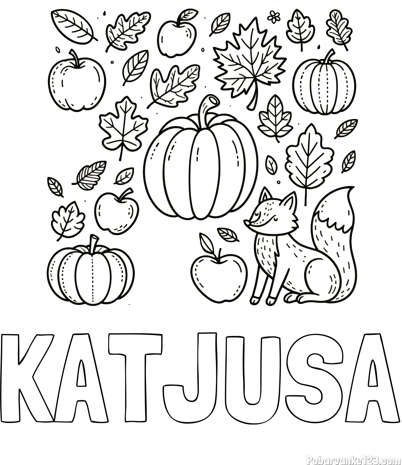 Pobarvanka imena KATJUŠA in pobarvanka z motivom jeseni